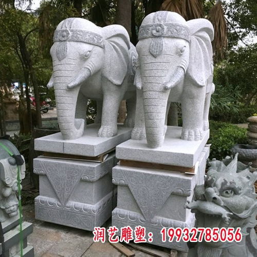 汉白玉门口大象石雕 聊城大理石大象雕塑 润艺雕塑